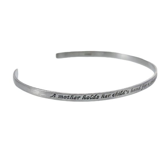 Footnotes Sterling Silver A Mother Holds Her Child's Hand Quote Cuff Bracelet 7" - Picture 1 of 7
